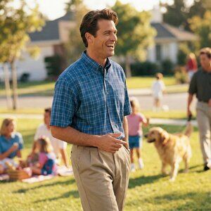 L.L. Bean Blue Check Button Up Shirt Men L Tall Cotton Classic Preppy Casual